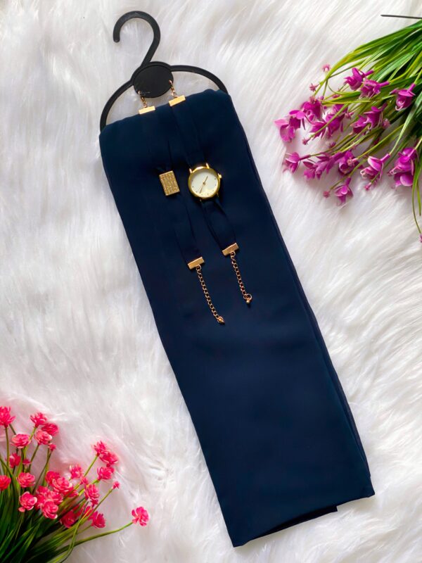 Hijab with Matching Watch & Bracelet Set - Navy Blue